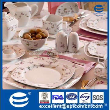 luxury fine bone china square Turkish porcelain dinnerware sets with royal, elegent design for 4 person, with flowers coated